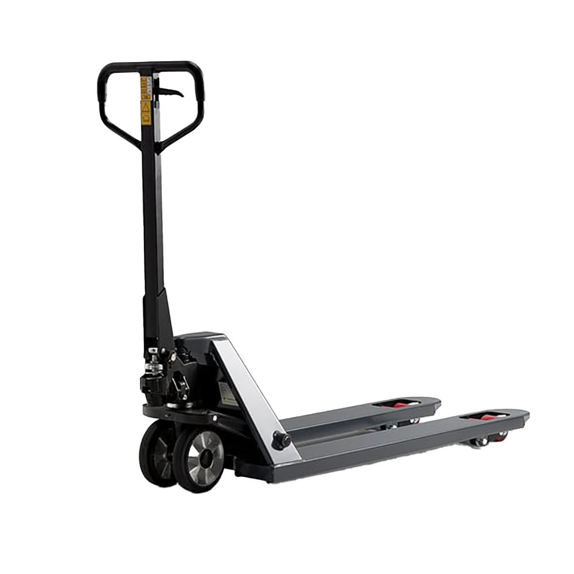 Grå palllyftare med gummihjul och belastning på 2000kg