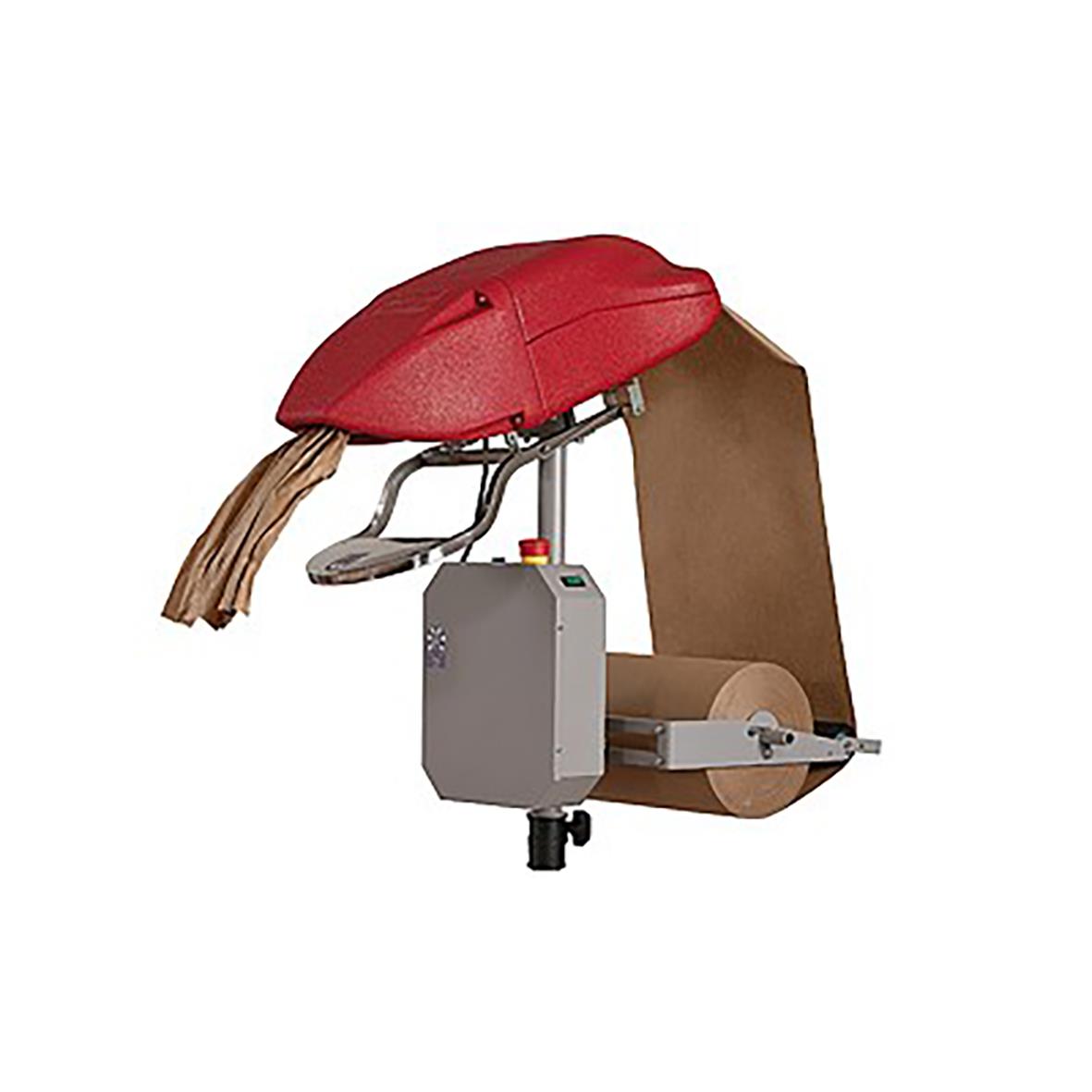 Papper till Fasfil EZ 60g 377mm x 425m, maskin för papperstillverkning med röd skyddshuv, papper rullad i maskinen