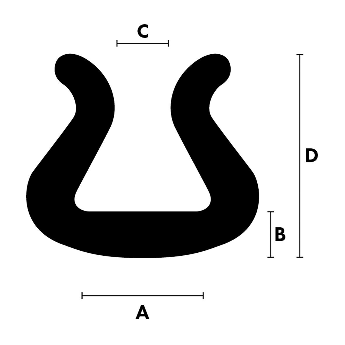 Kantskydd Nomapack U Tulip 35-45mm 2000mm, svart, U-formad med mått A, B, C och D