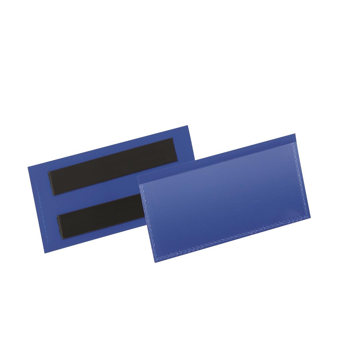Blå etiketthållare med magnet, 100x38mm, hållbar och praktisk