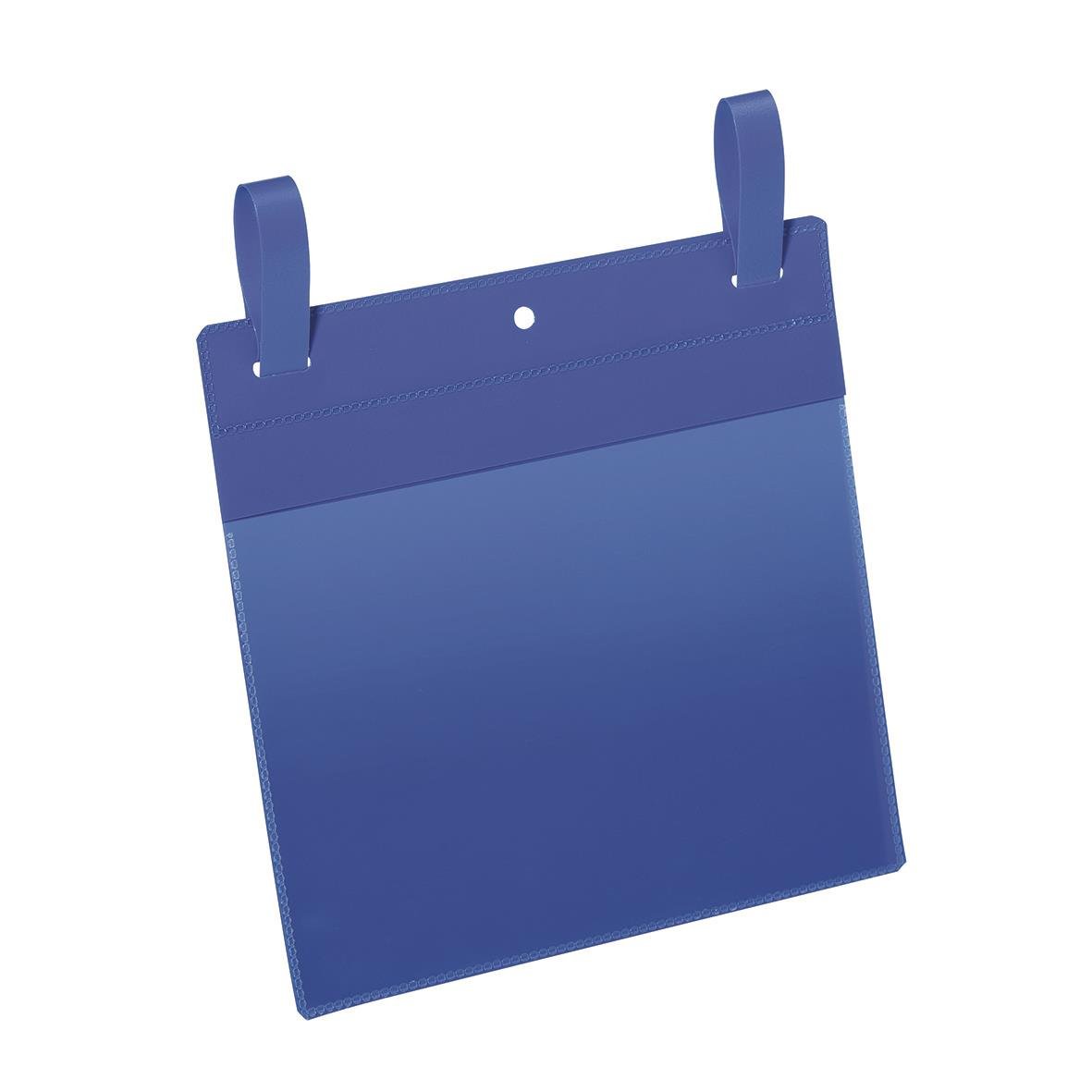 Blå plastficka med fästband för A5-dokument
