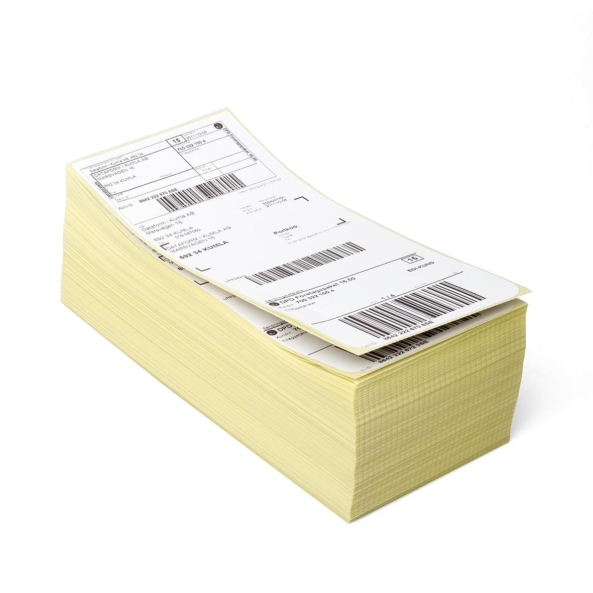 Hög med transportetiketter Termo Falsad 105x251mm, gula etiketter för fraktetiketter