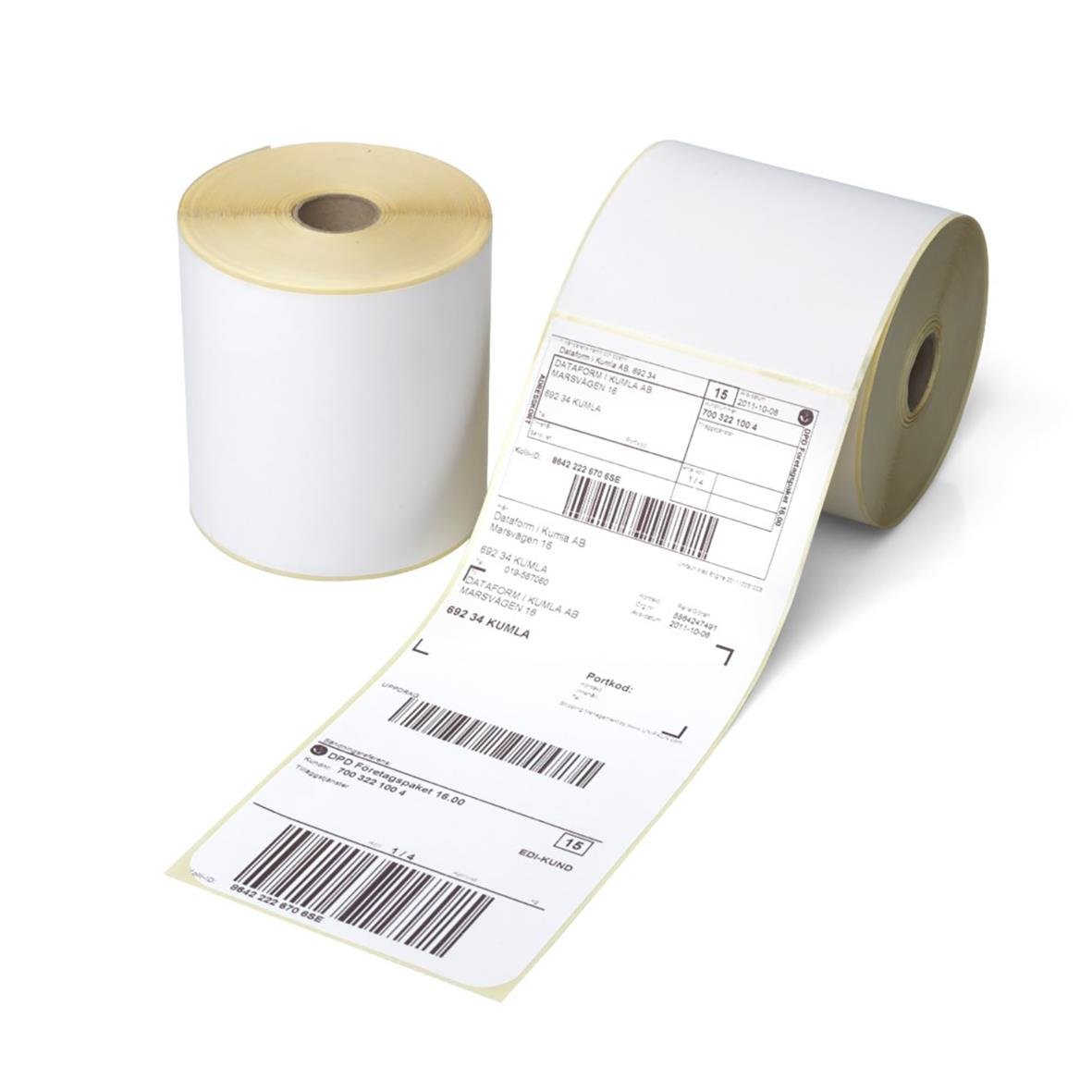 Transportetikett Termo Kärna 25mm 105x220mm, termisk etikett på rulle