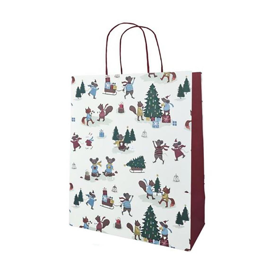 Julpåse med möss och julmotiv i juliga färger, storlek 265x118x318mm