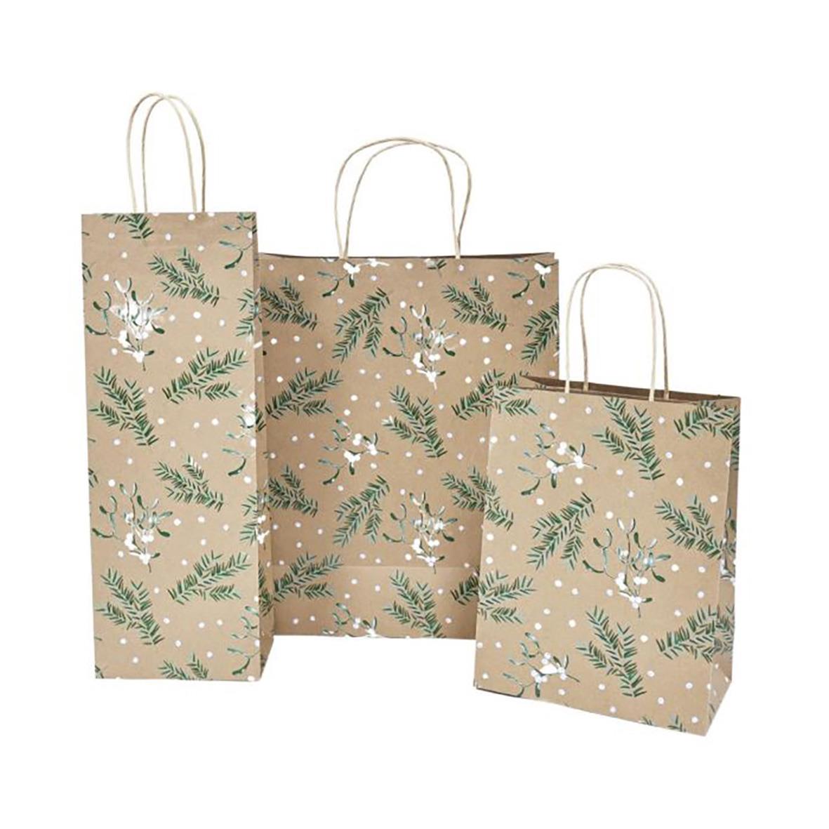 Julpåse med mistelmotiv och snö, storlek 130x82x359mm, tre stycken i naturfärgad design