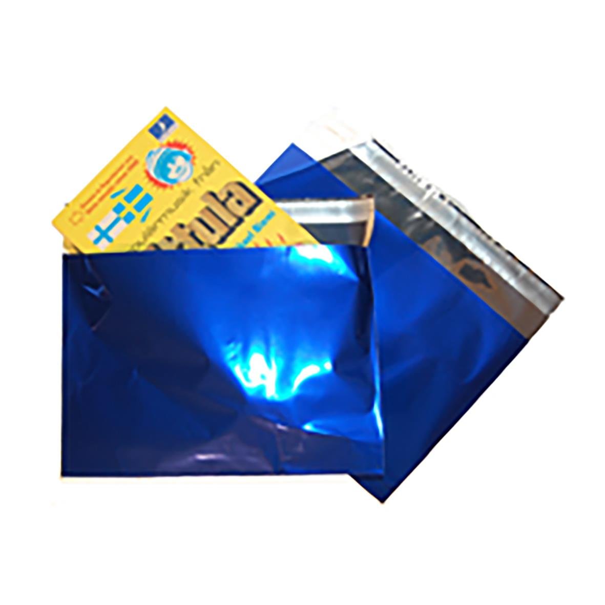 Blå presentpåse med förslutning, storlek 165x135+50mm, innehåller en reklam- eller informationskort