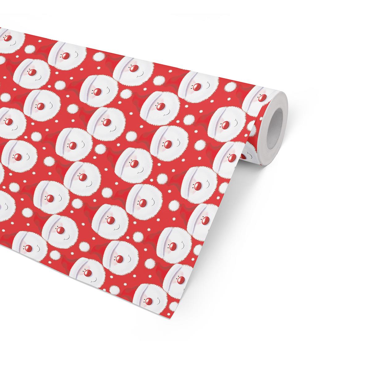 Julpapper med fuzzy tomtar på röd bakgrund, 100cm x 100m