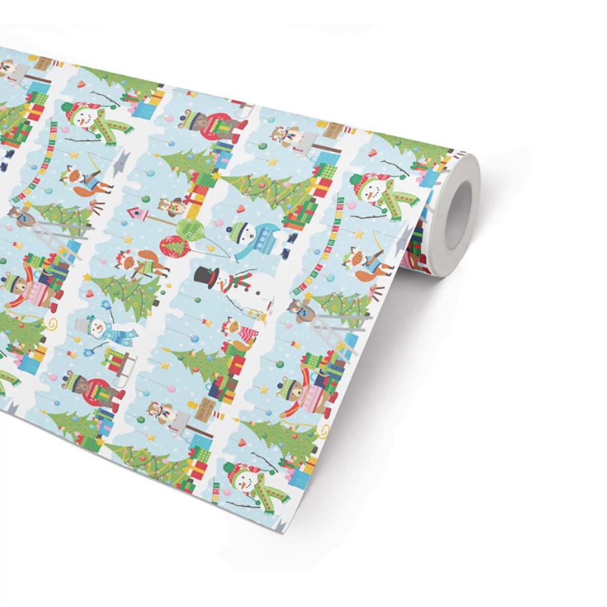 Julpapper med vinter- och julmotiv i färgglada block, 57cm x 154m