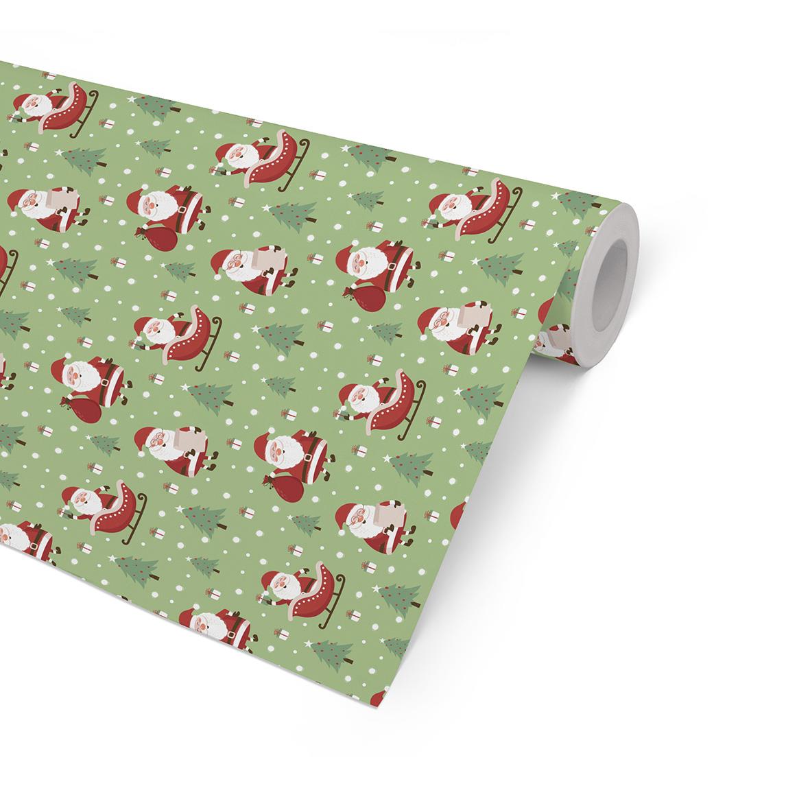 Julpapper med tomtar och snö på grönt bakgrund, 57cm x 154m