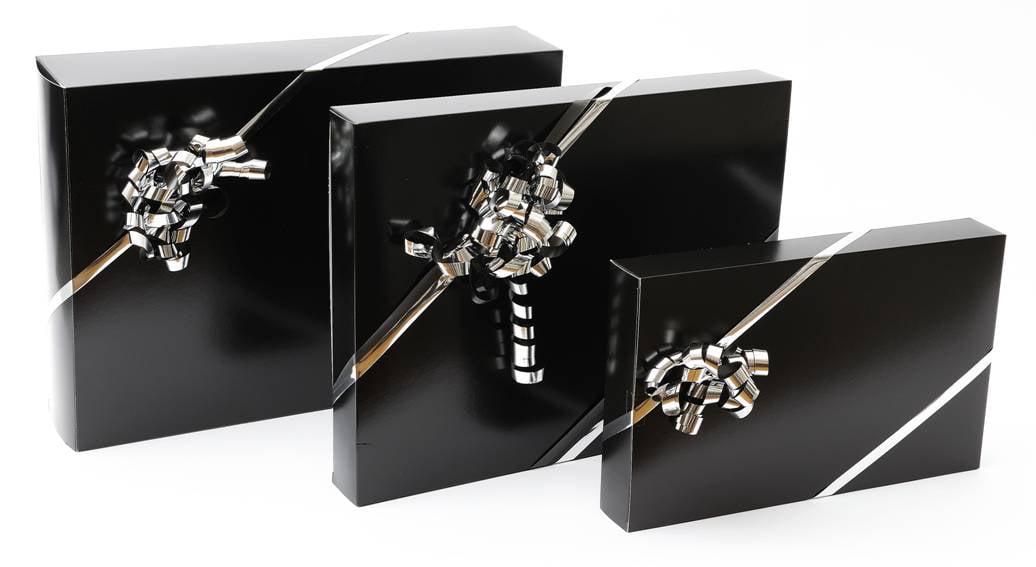 Svart presentkartong i tre storlekar, 200x45x320mm