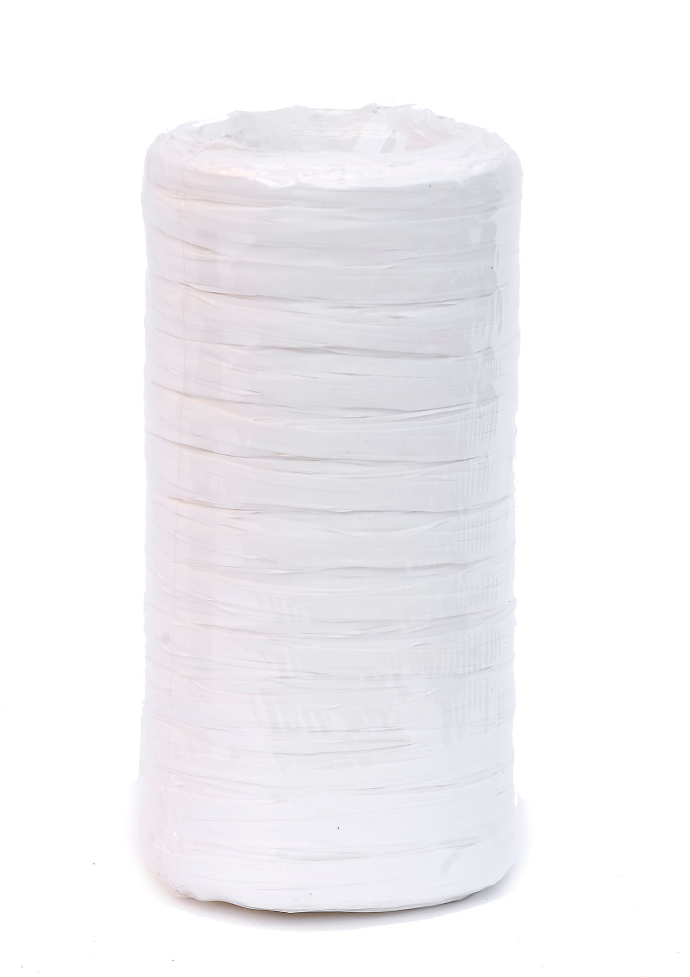 Vit presentband Bastband på 180 meter, rullad i en hög