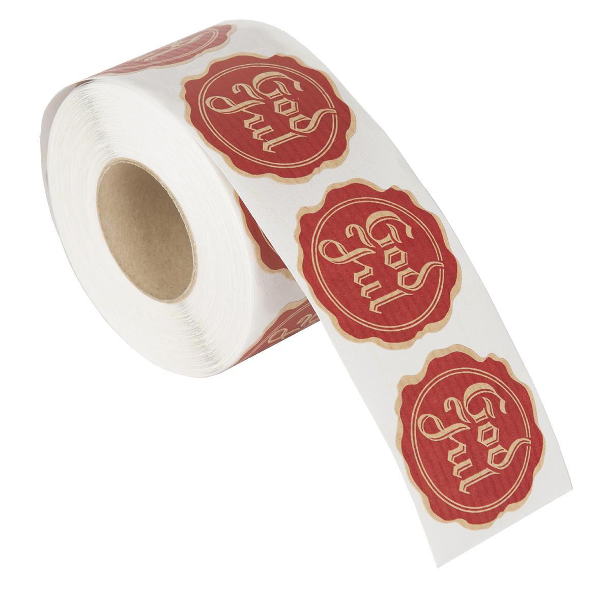Rödbruna etikett Sigill God Jul 48x48mm på rulle