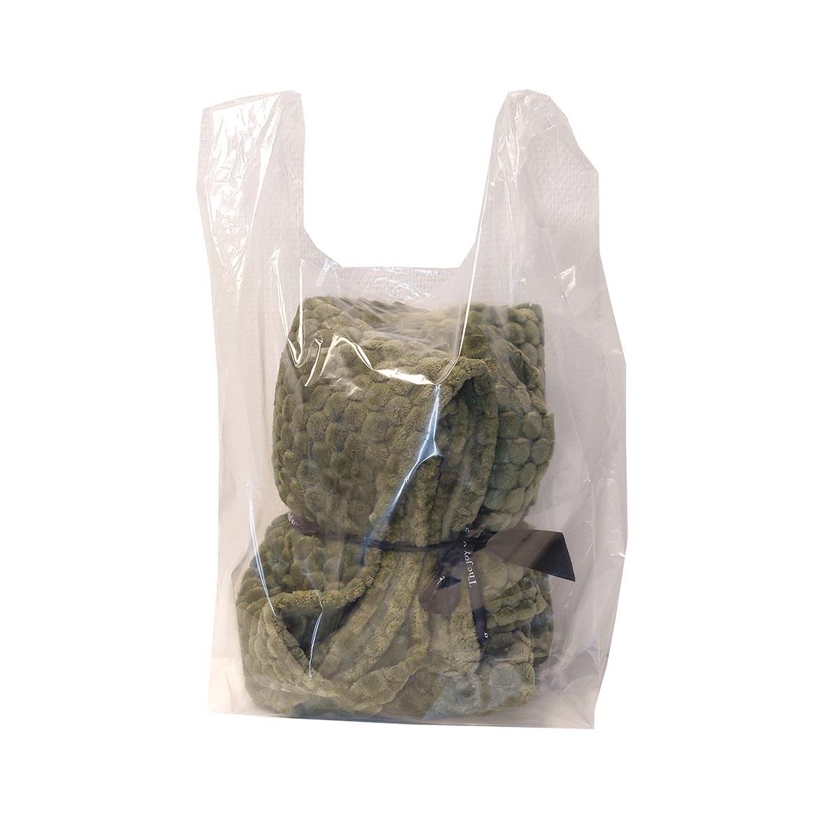 Transparent plastbärkasse LLD 20L med gråa tvättlappar inuti