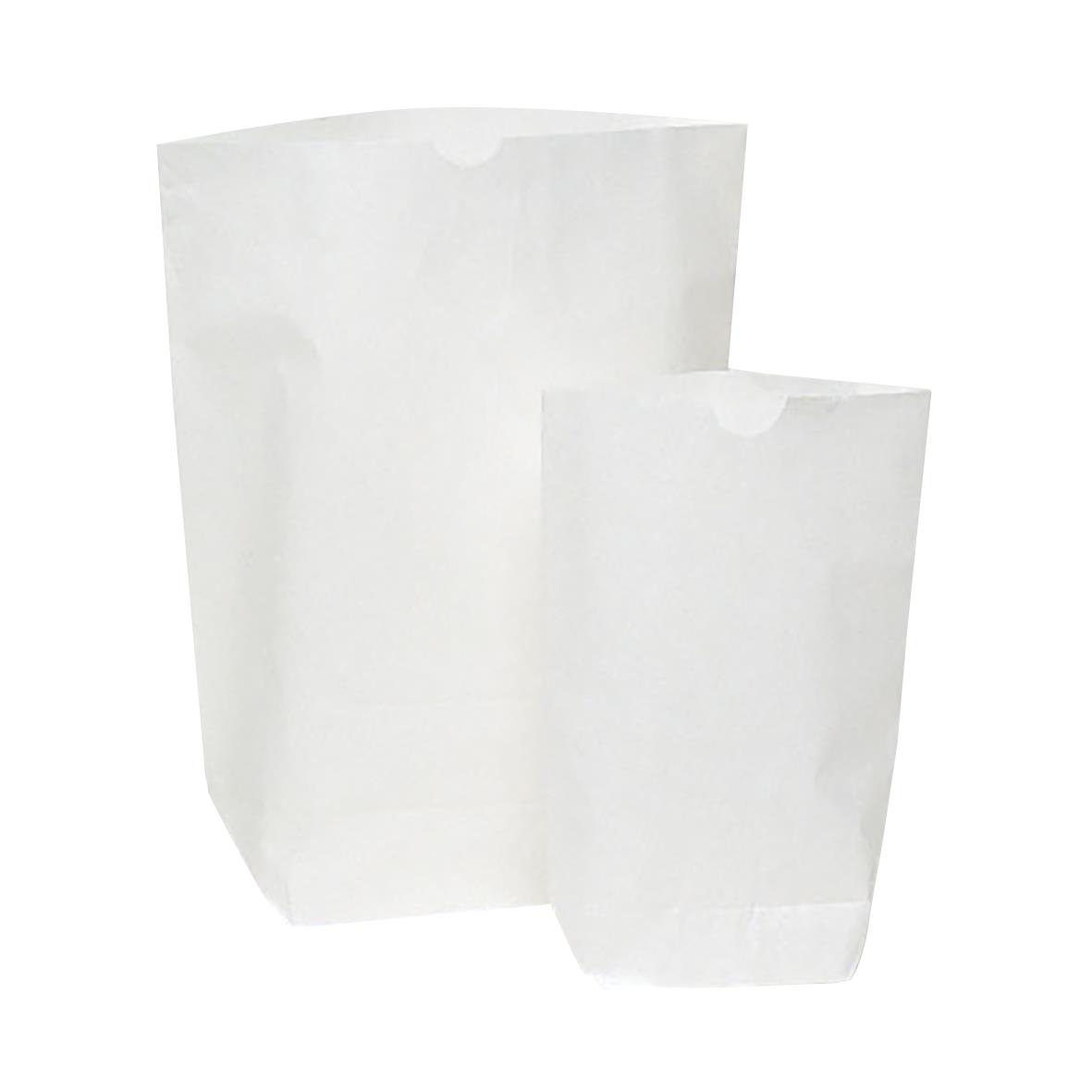 Två vita papperspåsar i olika storlekar, 240x300mm, för kanister 2 kg