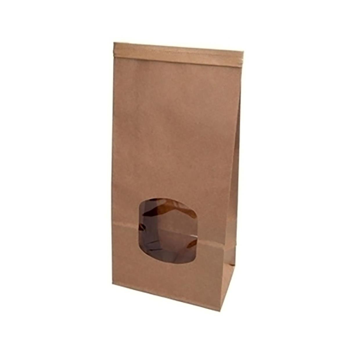 Brun papperspåse med fönster och handtag, mått 115/72x260mm