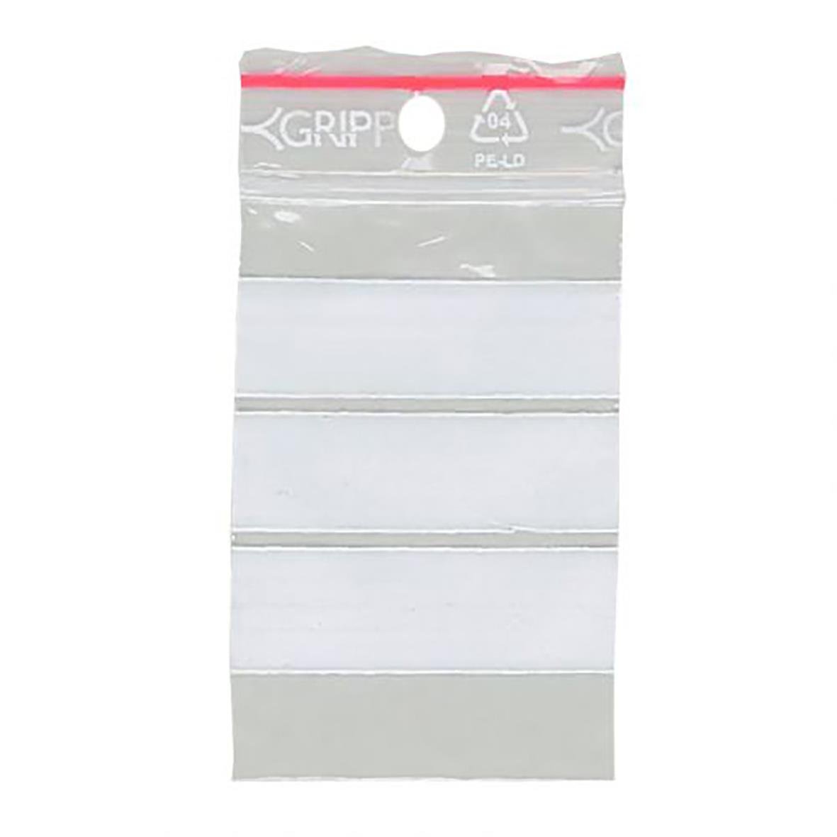 Blixtlåspåse med skrivfält, 50my, 40x60mm, genomskinlig plast