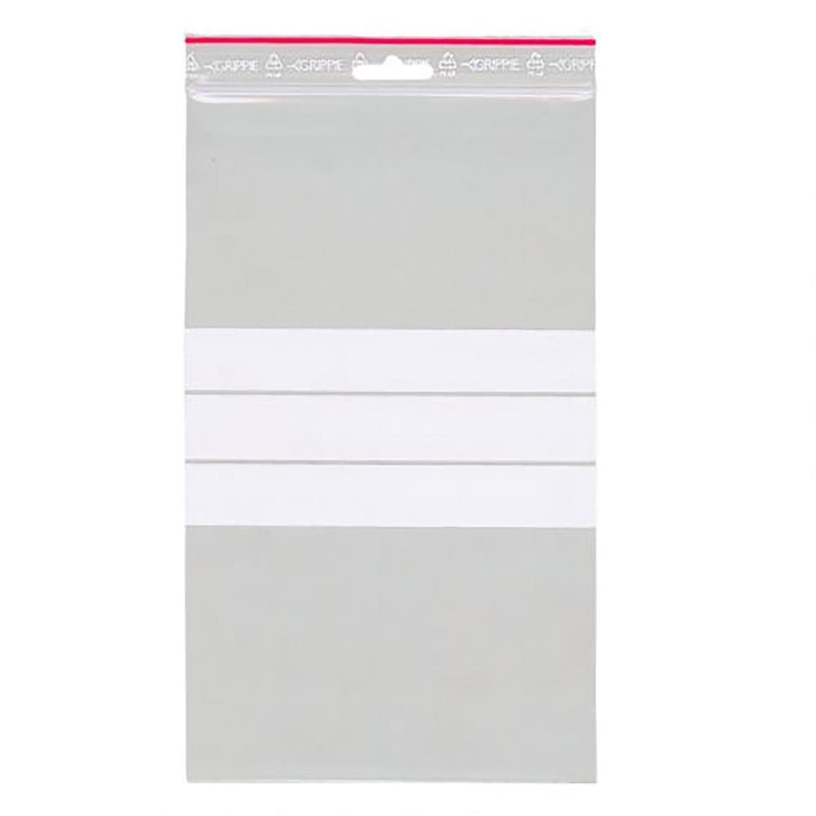 Blixtlåspåse med skrivfält, 150x250mm, 90my, transparent plast