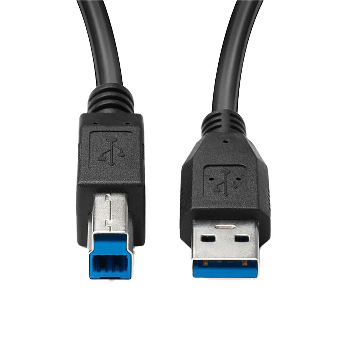 USB 3.0 kabel Gen 1 A-B, 5 meter, svart med blå insida