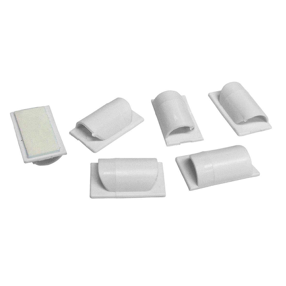 Vit kabelclip i olika storlekar för att organisera kablar