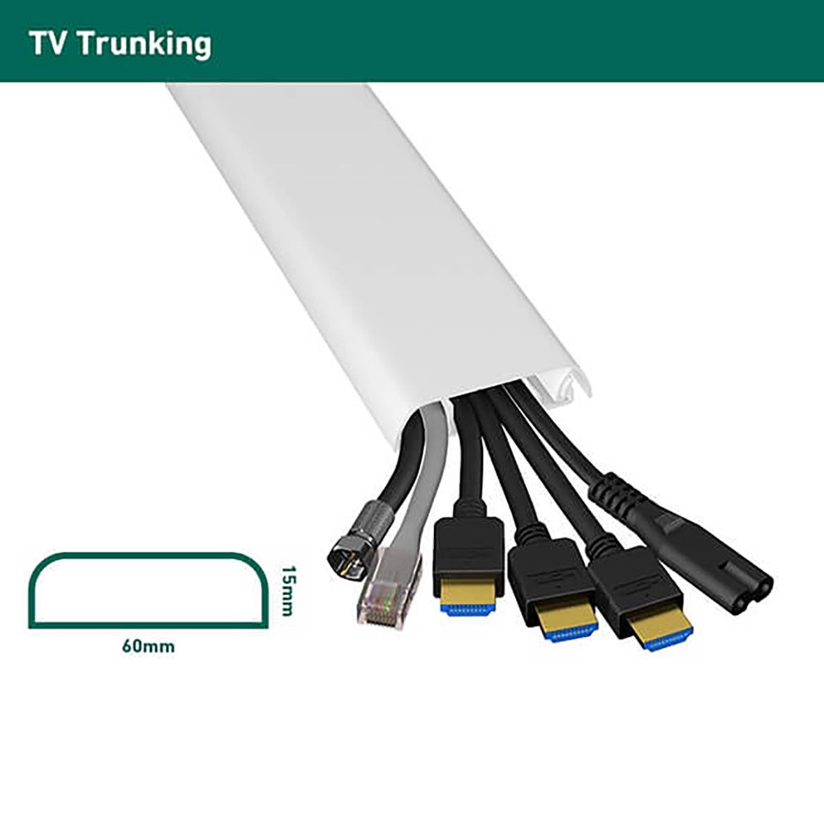 Vit kabelkanal D-LINE 60x15cm, 1 meter lång med flera anslutna kablar