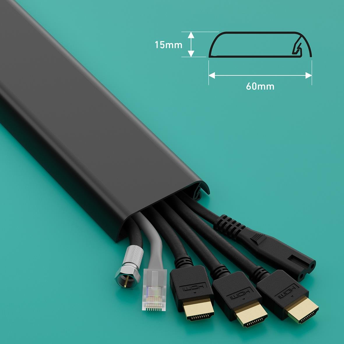 Svart kabelkanal D-LINE 60x15cm med flera kablar