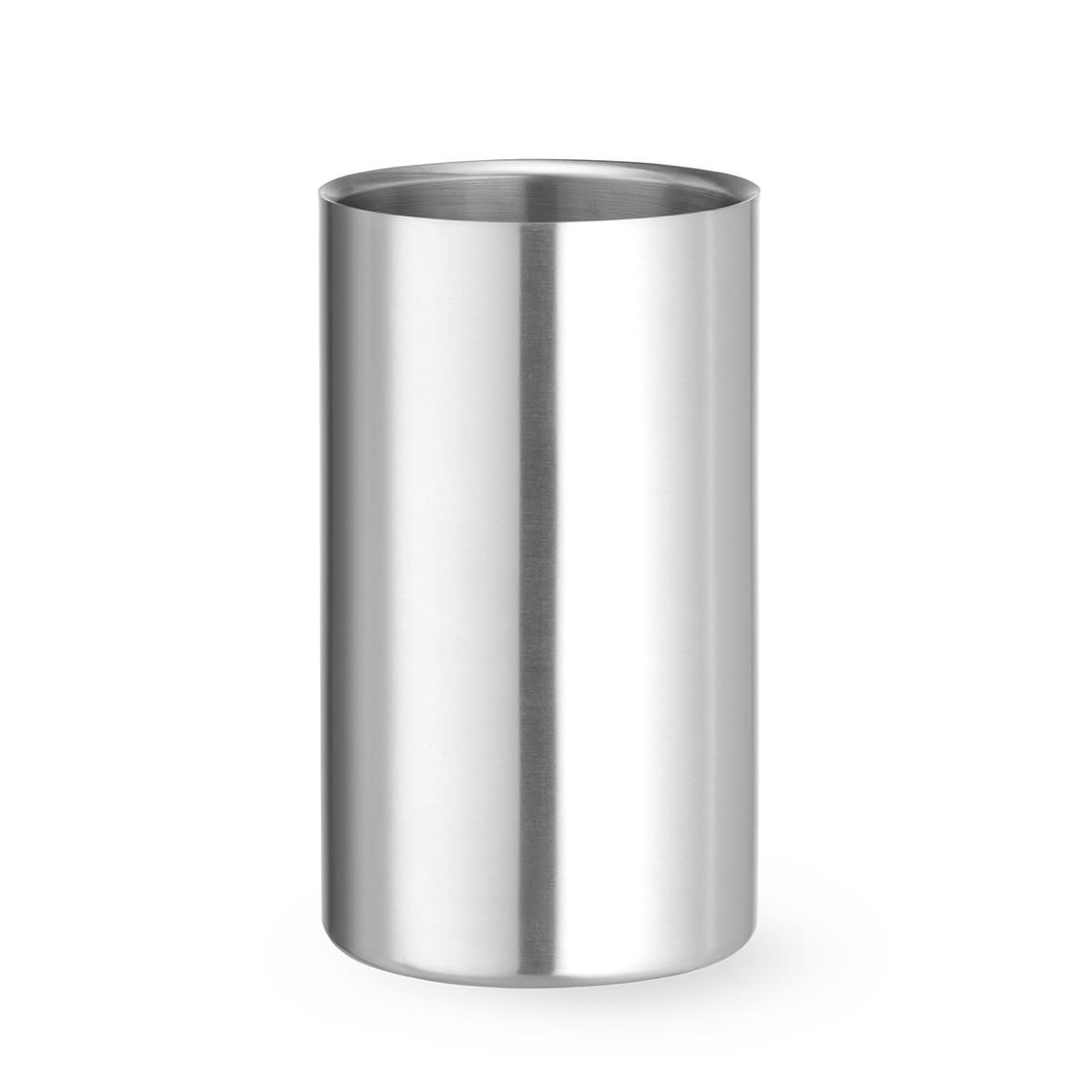 En tom, cylindrisk metallbehållare eller rör i silverfärgad metall