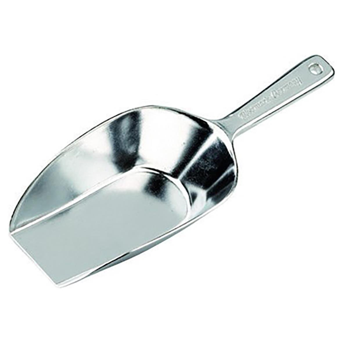 Metallisk isskopa i rostfritt stål med handtag