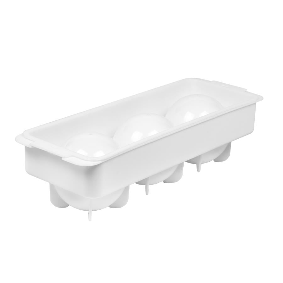 Vit isform för tre isklot, diameter 60mm, i plastbehållare