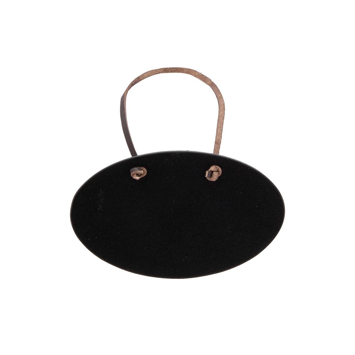 Svart flaskskylt med lädersnöre och griffel för märkning, 5x8,3 cm