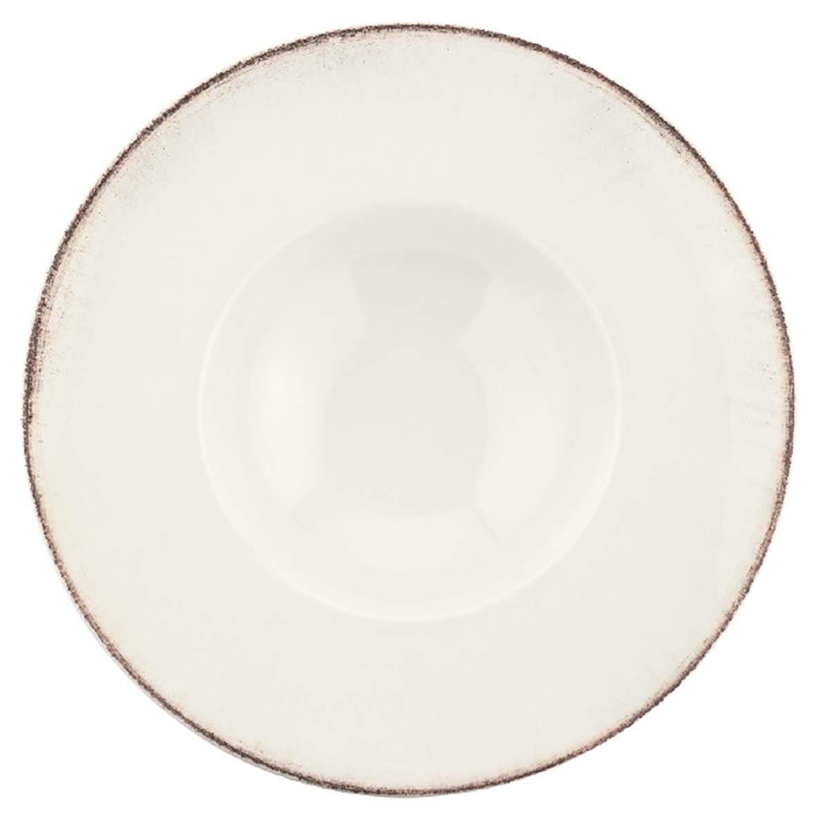 Retro Bonna djup tallrik med diameter 28 cm i vitt med brun kant