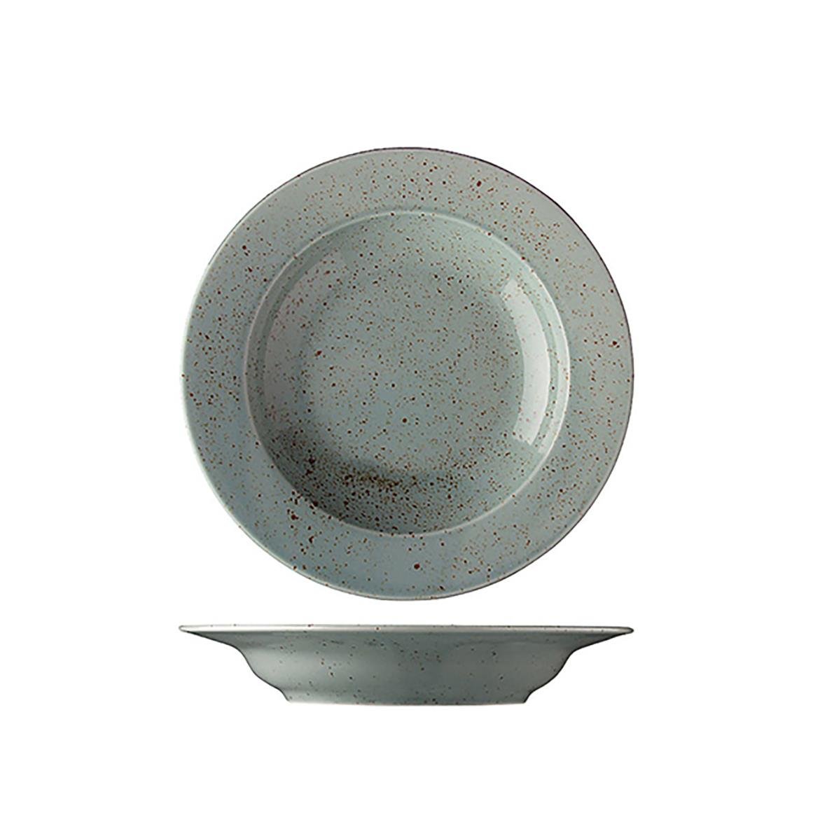 Djup tallrik med Rainforest design, Ø22cm, i grått med färgade speckles