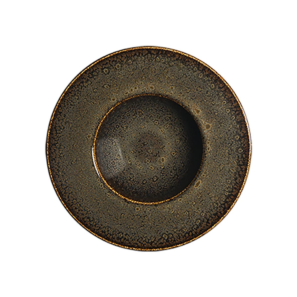 Tallerken Bonna Ore Tierra djup Ø28cm med mörkbrun och gyllene kant