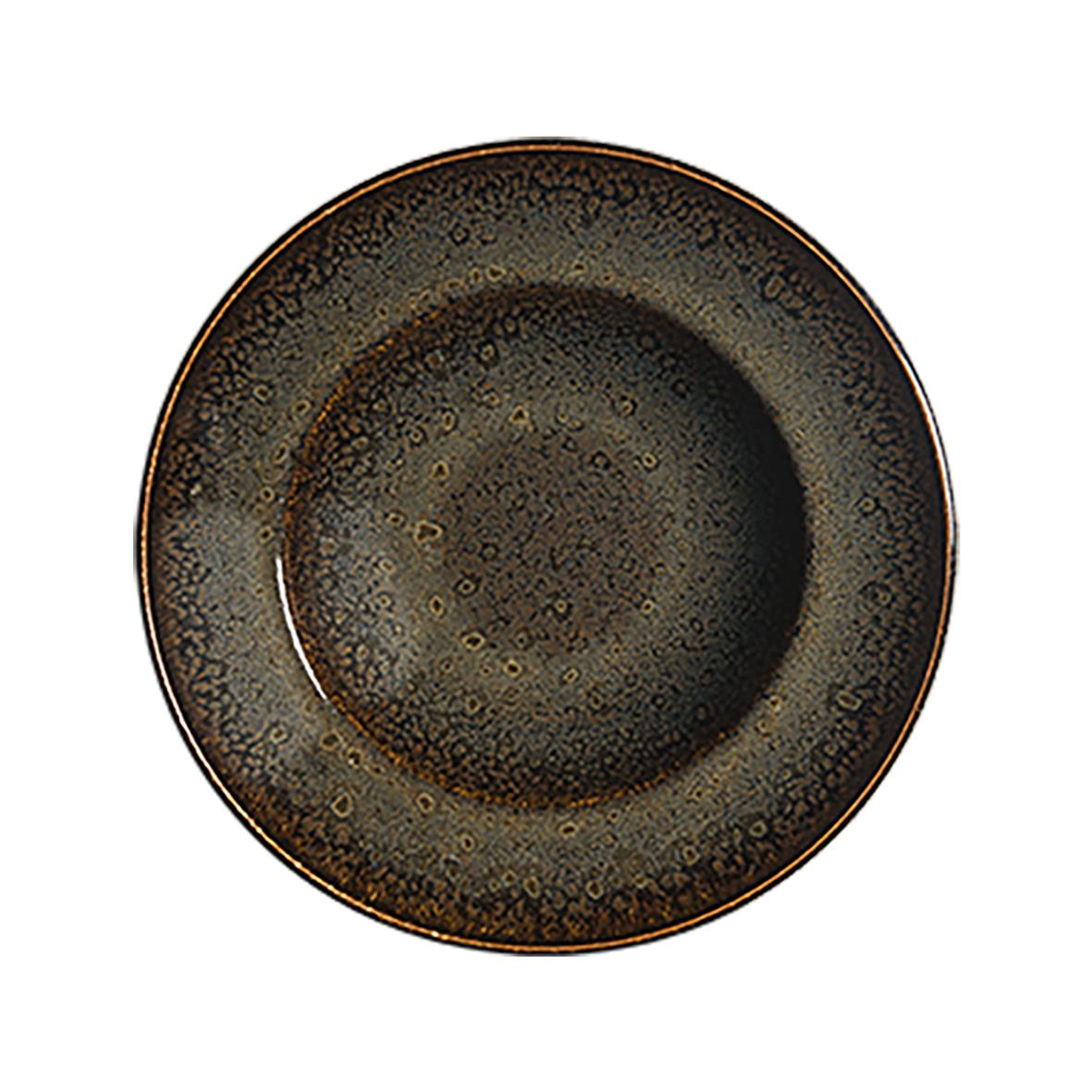 Djup tallrik Bonna Ore Tierra med diameter 30cm i mörkbrun och guldaktig glasyr