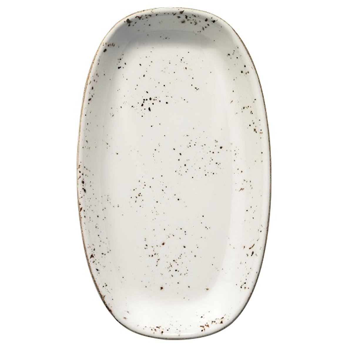 Oval tallrik Bonna Grain Flat Ø15cm med vit och svart specklad design