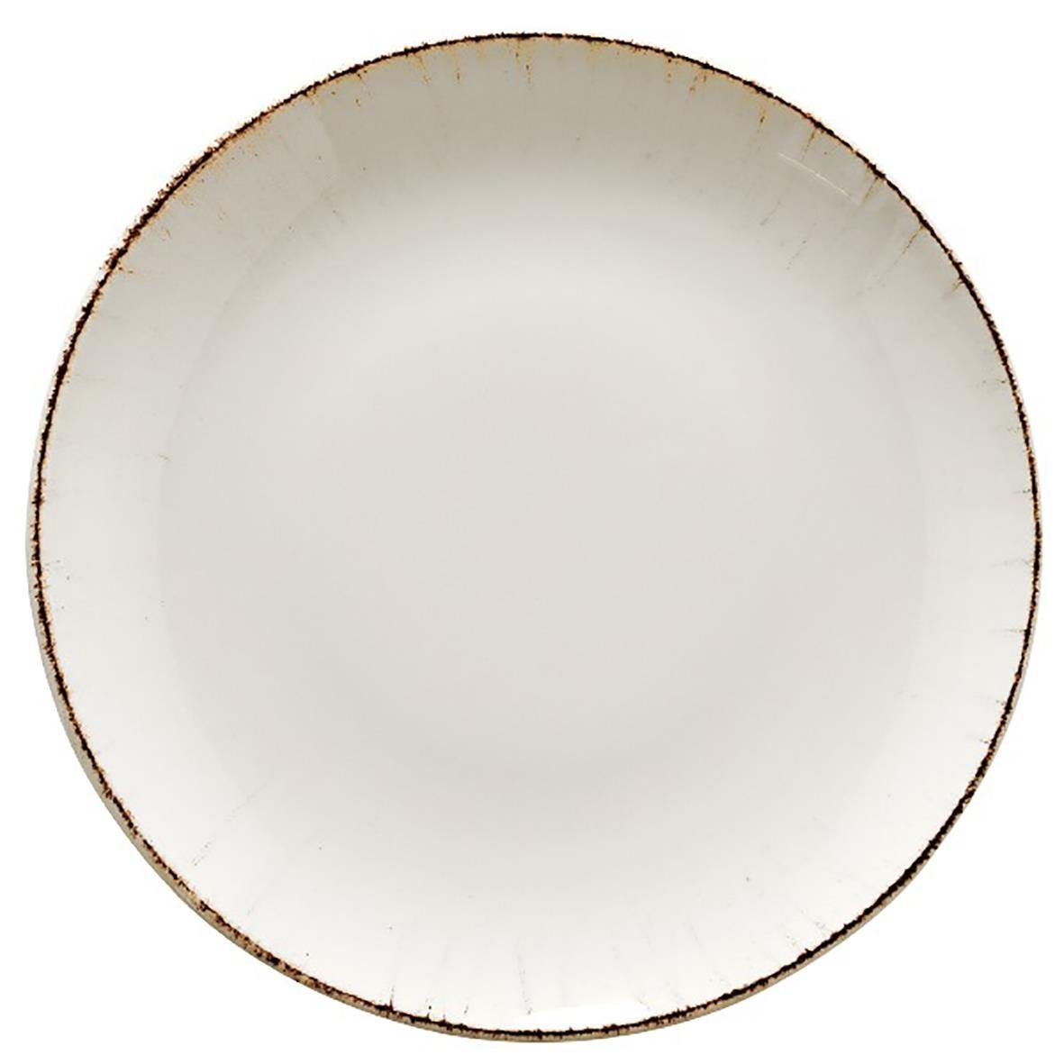 Rund tallrik Bonna Retro Flat Ø17cm med beige kant och sliten finish