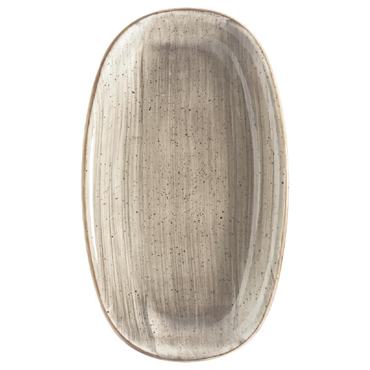Oval tallrik Bonna Aura Terrain 34cm i beige med mörka streck och fläckar
