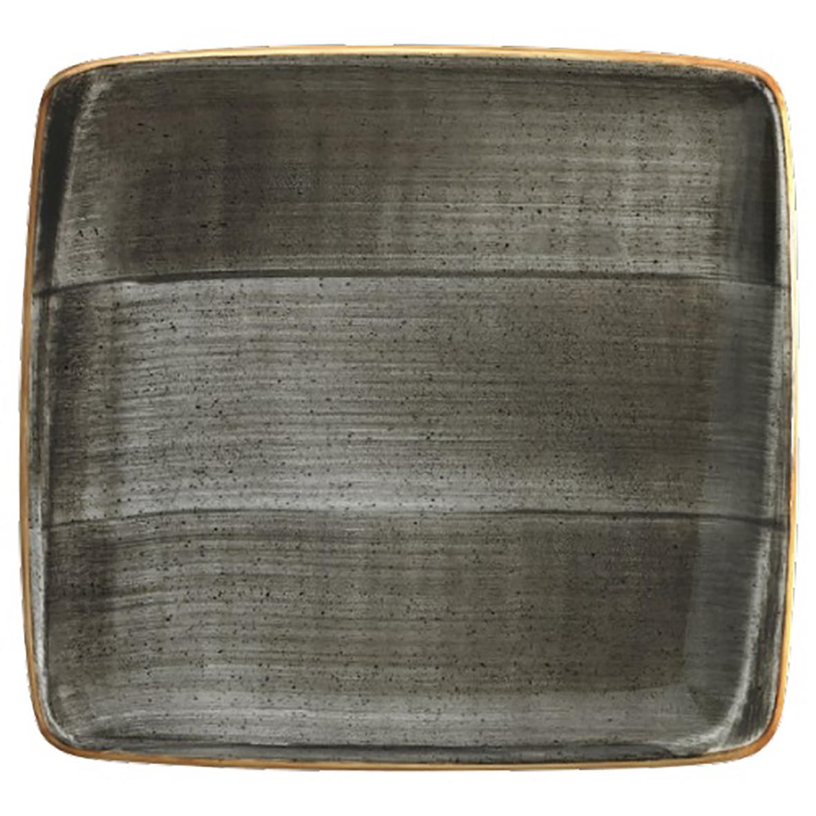 Svart fyrkantig tallrik Bonna Aura Flat Space 22x20cm med guldkant