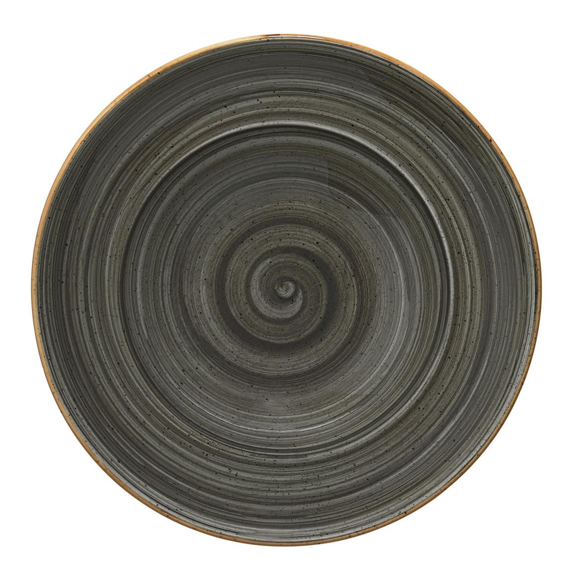 Rund tallrik Bonna Aura Flat Space Ø19cm med svart och grå spiraldesign