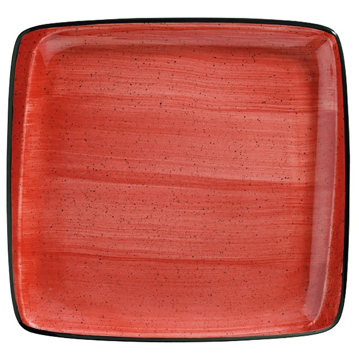 Röd fyrkantig tallrik Bonna Aura Flat Passion 22x20cm
