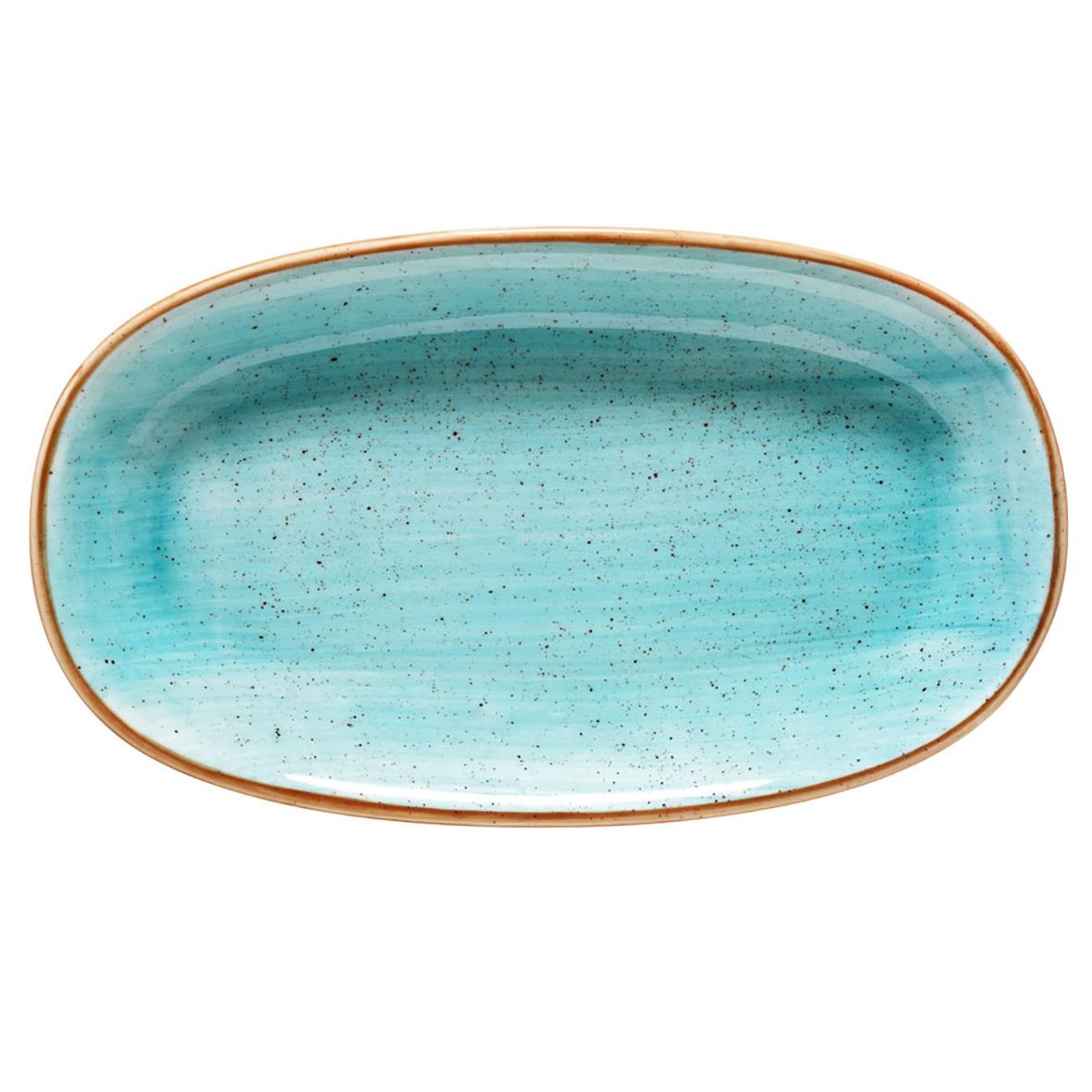 Oval tallrik Bonna Aura i aqua färg med brunt kant, 34 cm lång