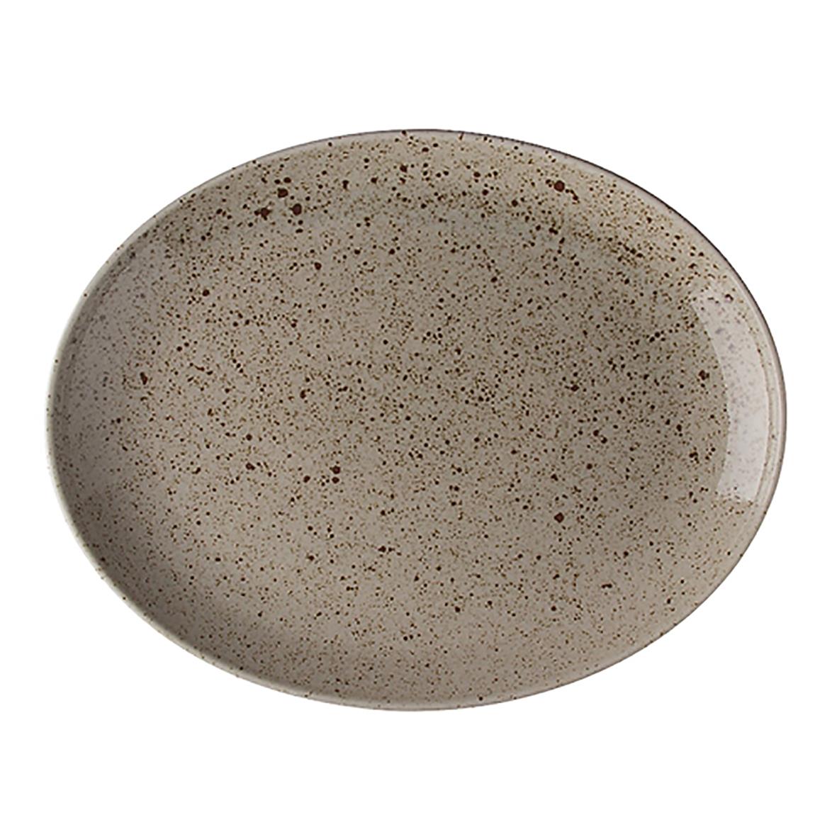 Oval tallrik i naturlig färg med bruna fläckar, 32 cm