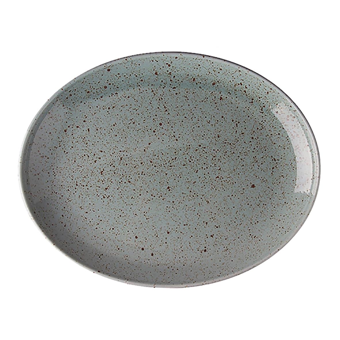 Oval tallrik i grön nyans med mörka fläckar, 32 cm, från Lifestyle Rainforest-serien