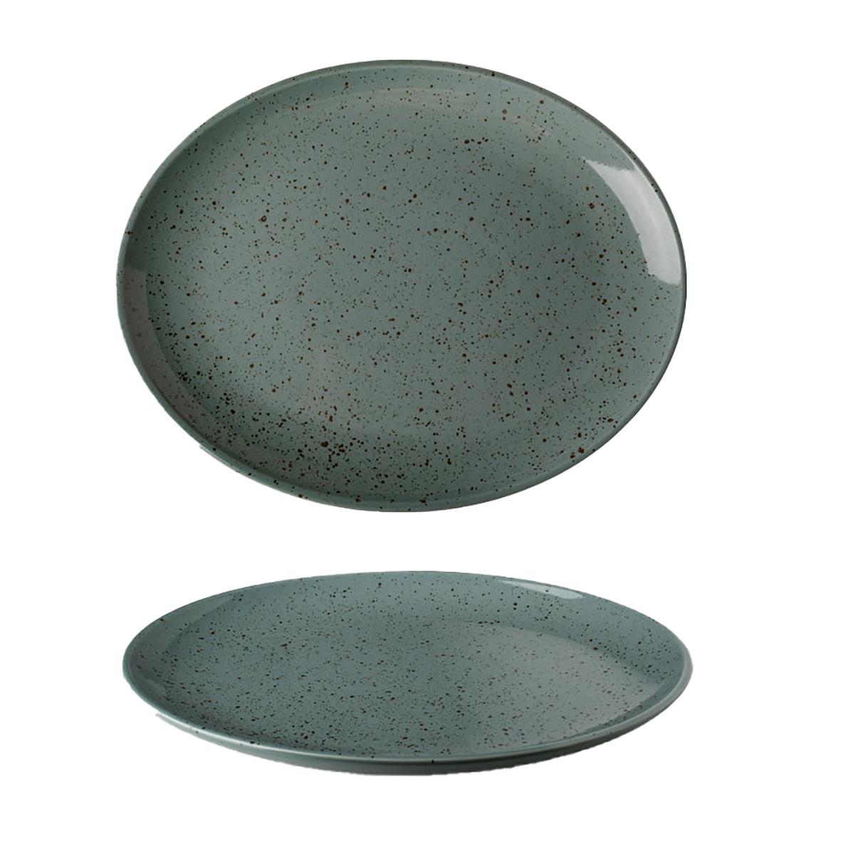 Oval tallrik i grönt med svartprickig mönster från Lifestyle Rainforest, 28 cm