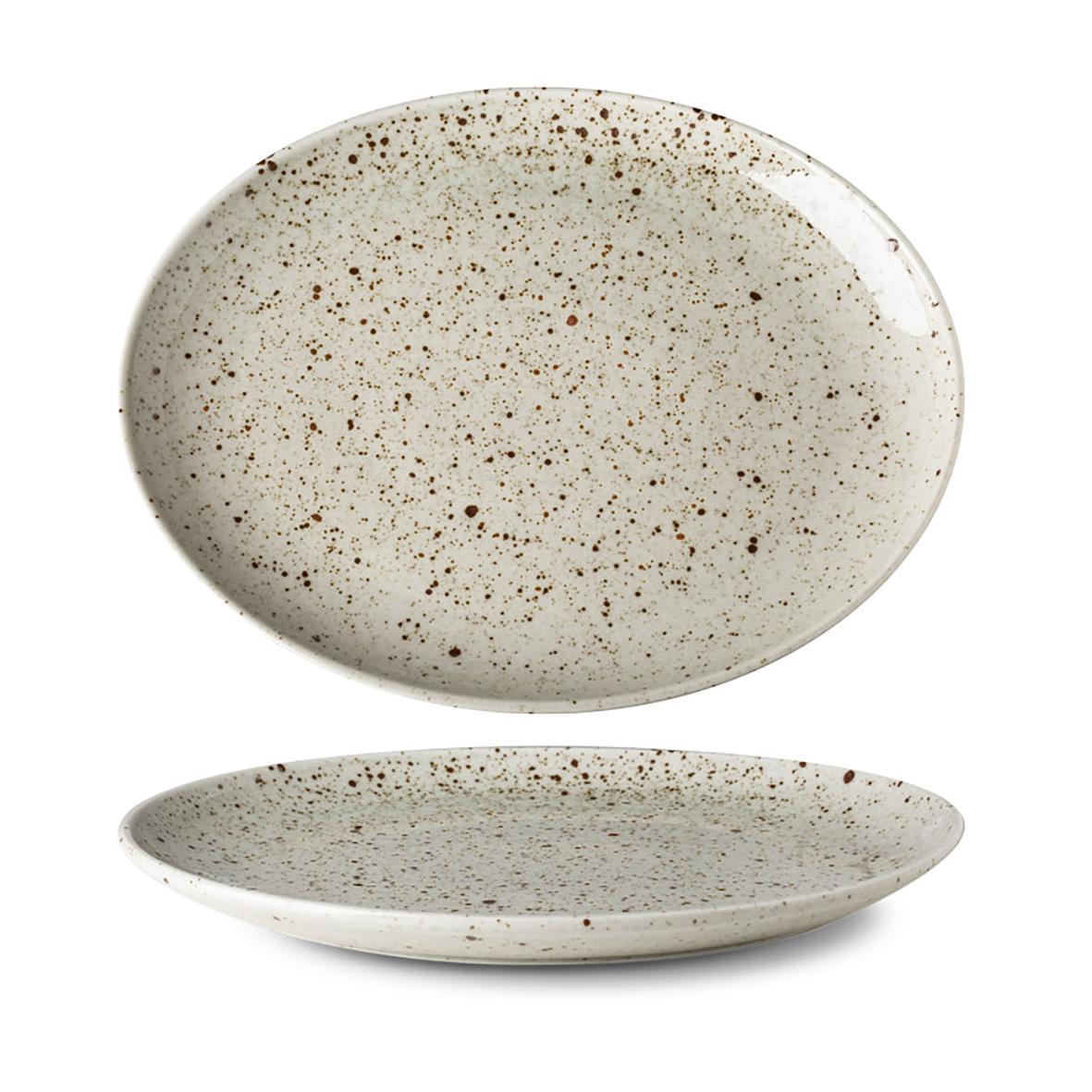 Oval tallrik i naturlig färg med bruna fläckar, 20 cm