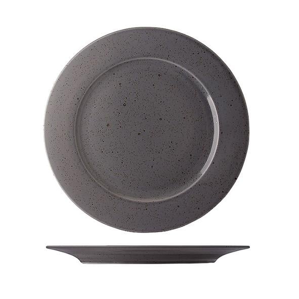 Svart tallrik med slät yta och små mörka prickar, Ø20cm