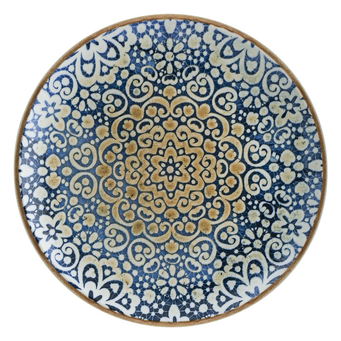Tallrik Bonna Alhambra Flat Ø27cm med blå och beige ornamentell design