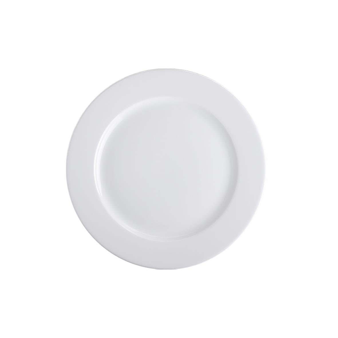 Vit rund tallrik med flat yta och diameter på 17 cm