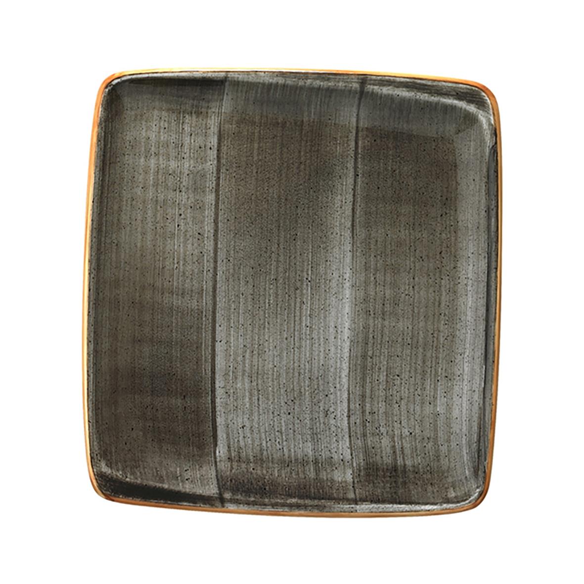 Svart fyrkantig tallrik Bonna Space Flat 27x25cm med orange kant