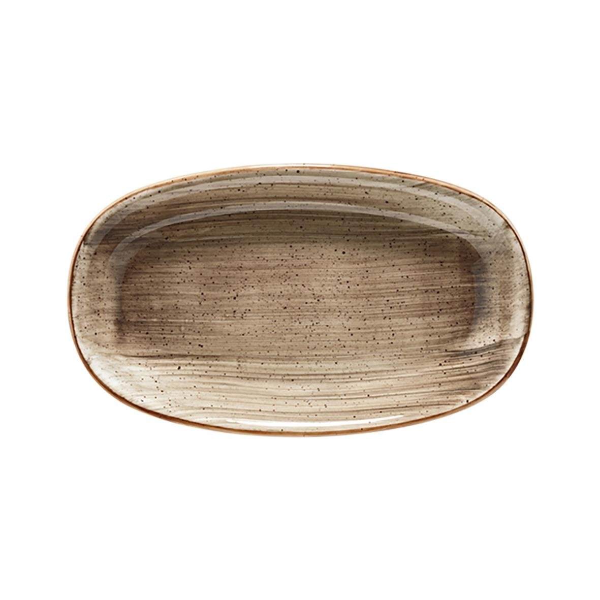 Oval tallrik Bonna Aura Terrain 24x14cm i beige och brunt med rustik design