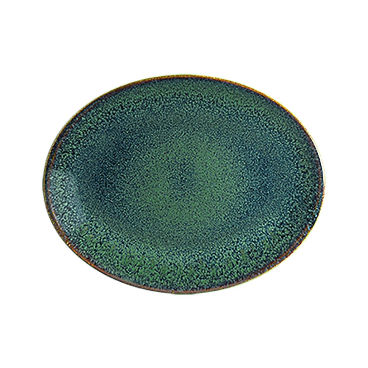 Oval tallrik Bonna Ore Mar 31x24cm i grönt med specklad yta